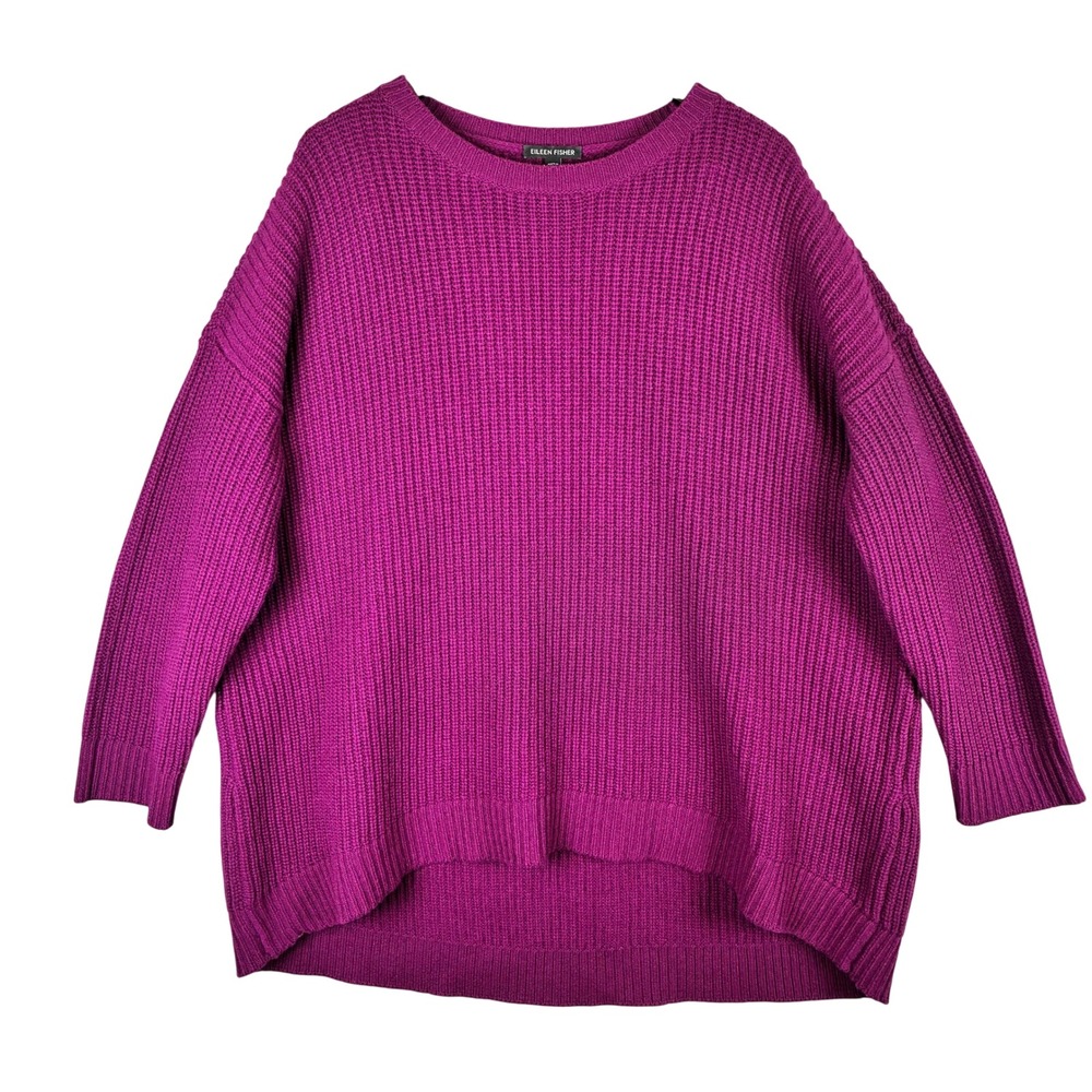 Eileen Fisher Sweater Chunky Rib Knit Women XL Jam Purple 75% Recycled Cashmere